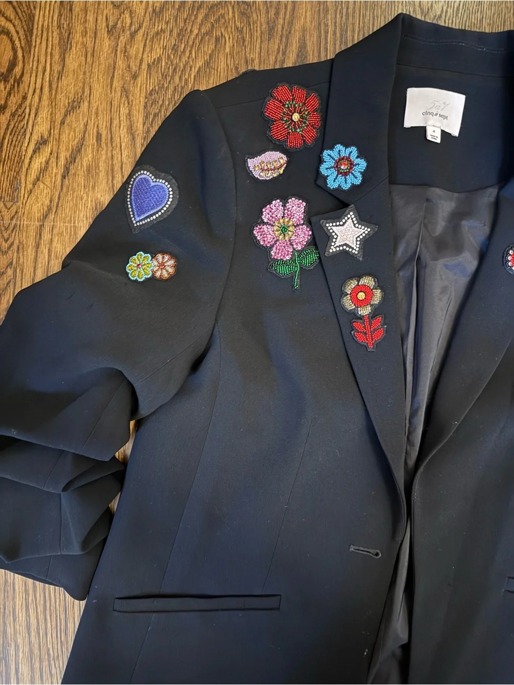 cinq a sept Black Embroidered Floral & Star Blazer